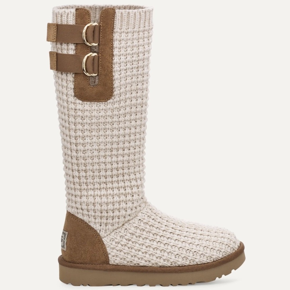 UGG Cream & Brown Classic Solene Knit Tall Boots Size 7 Boho Festival